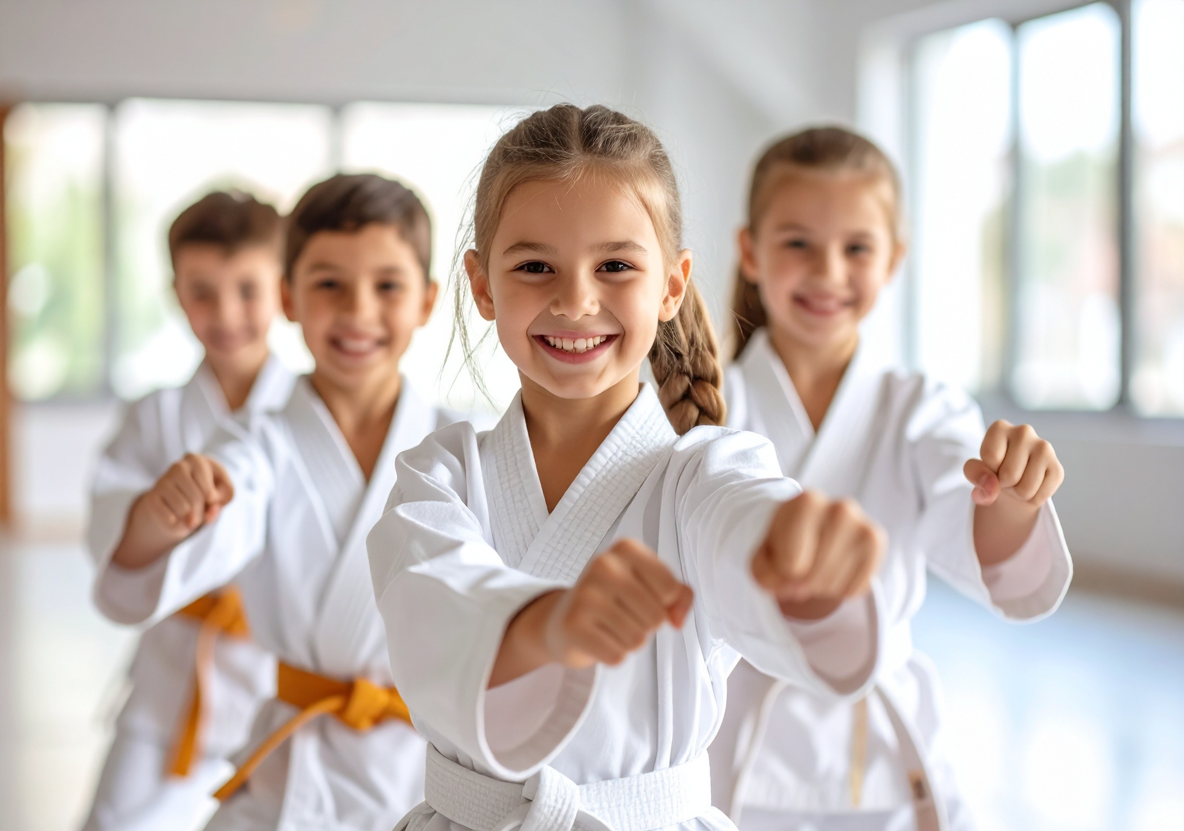 Confident Young Girl Making a Fist in Judo Class
