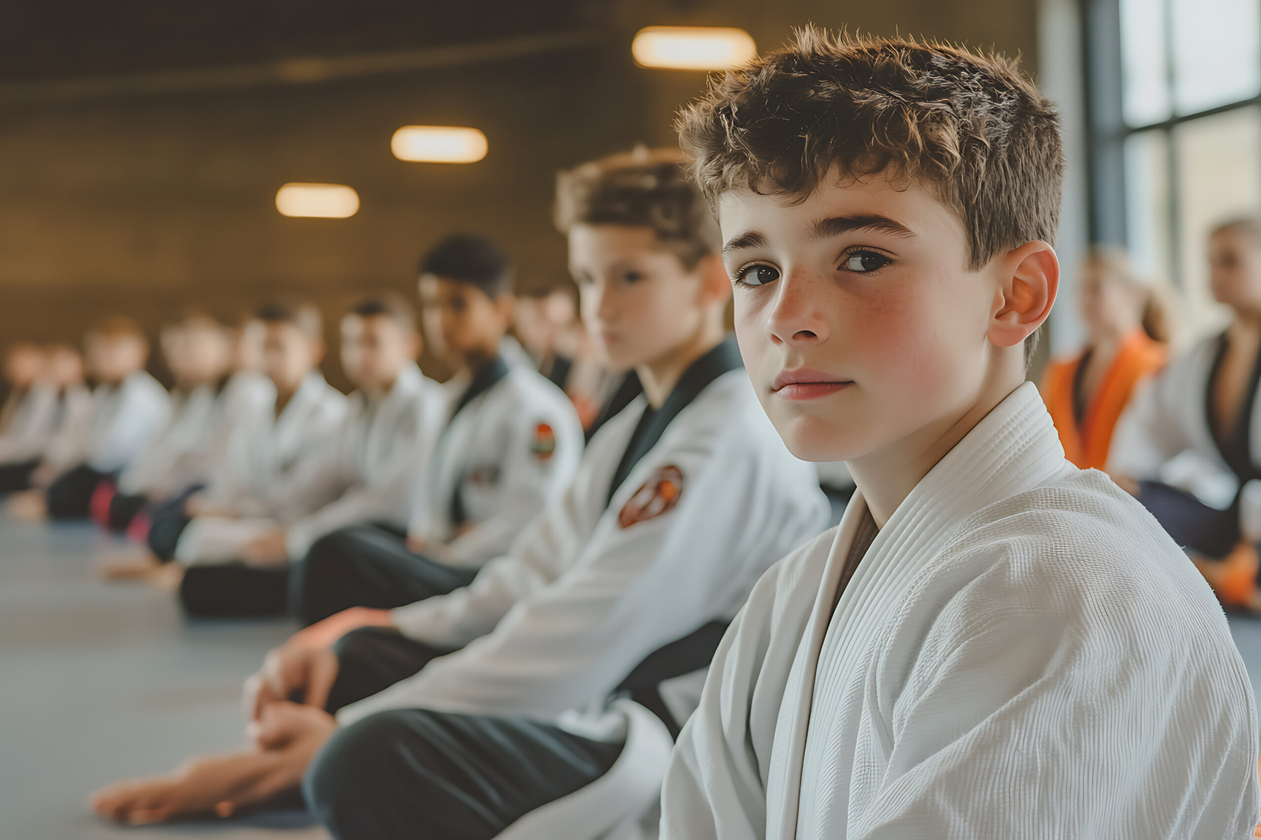 Teen judo students preparing for competition at Darfight Brooklyn in a structured training class